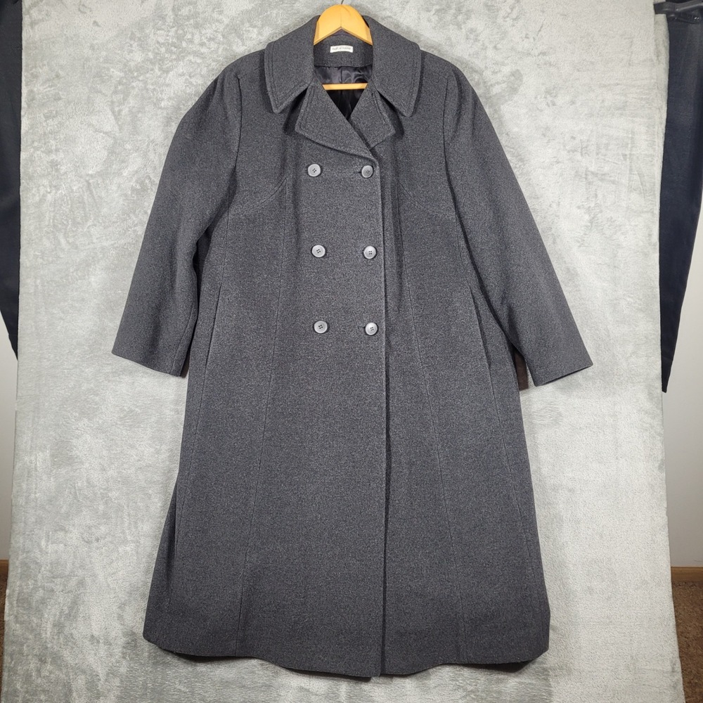 Vintage Saxton Hall Wool Cashmere Gray Double-Breasted Womens 16 Petite Coat